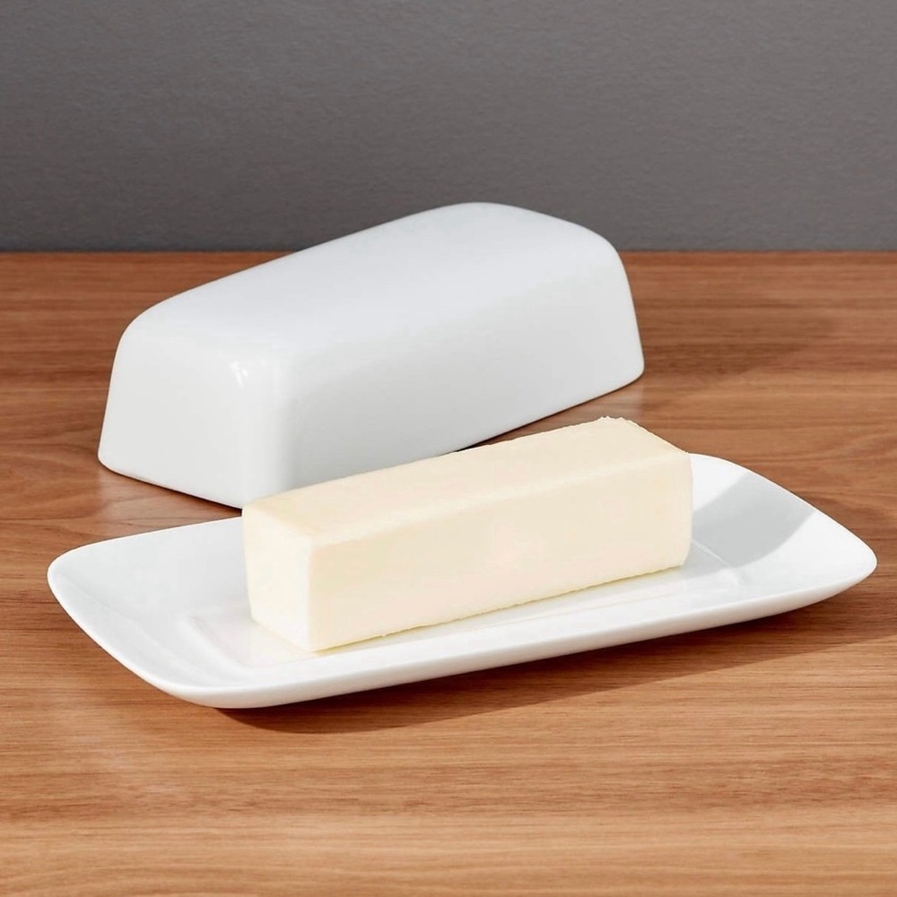 Crate & Barrel White Porcelain Covered Butter Dish